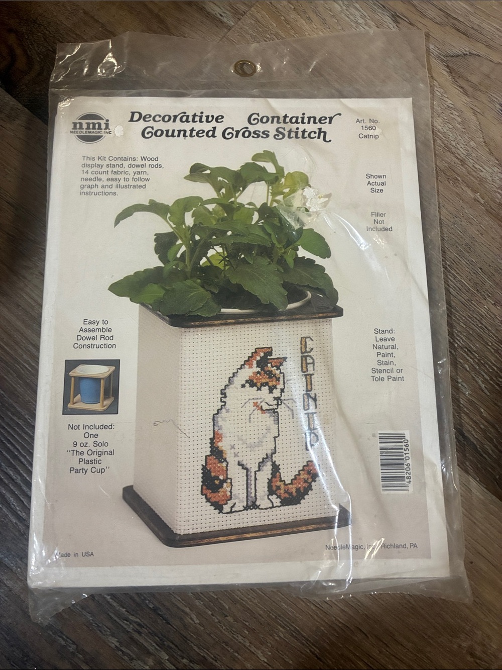 Decorative container counted cross stitch catnip